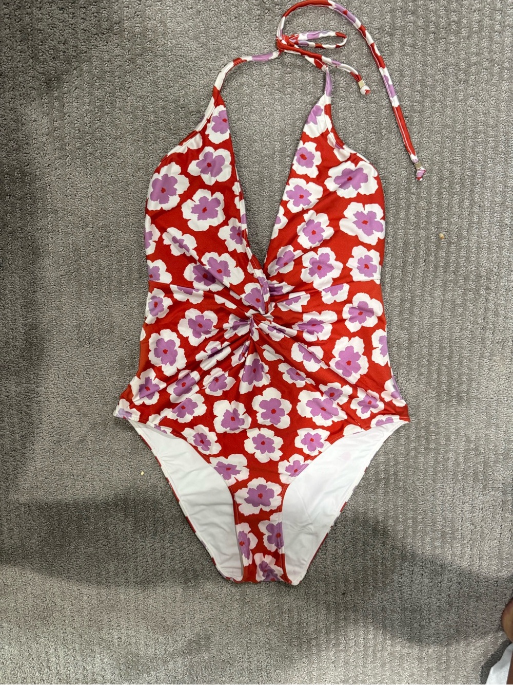 PatBO Red Floral Twist-Front One-Piece Swimsuit with Pink Flowers